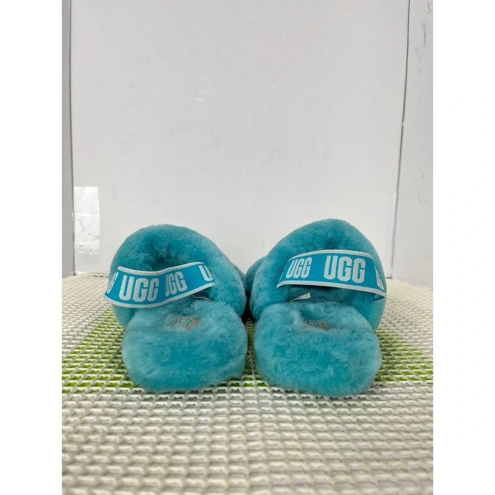 UGG Turquoise Blue Sheepskin Double Strap Slide Sandals Kids Size 4